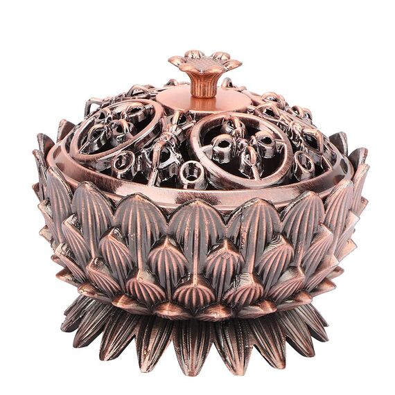 Lotus Räuchergefäß mit Deckel, 7 × 5cm Mini Hollow Räucherschale Räuchergefäß Vintage Weihrauchbehälter, Räucherstäbchenhalter für Zuhause BüroTeehaus Dekoration(Kupfer)