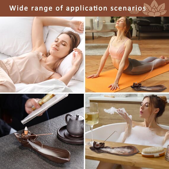 Cyiecw Keramik Lotus Räucherstäbchenhalter, Weihrauchbrenner für Räucherstäbchen mit Asche-Auffangschale, Ideal Incense Holder für Heimdekoration, Meditation und Yoga(60 Stäbchen und 40 Zapfen)