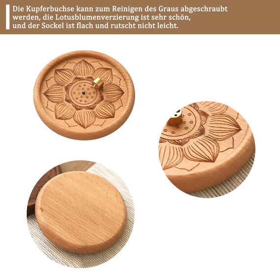 VntMQP hölzerne Lotus Räucherstäbchen Brenner Portable Set mit Räucherstäbchen Brenner Tasche und Reinigungsbürste handgefertigt für Home Decor, Meditation und Yoga (Buche)