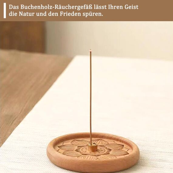 VntMQP hölzerne Lotus Räucherstäbchen Brenner Portable Set mit Räucherstäbchen Brenner Tasche und Reinigungsbürste handgefertigt für Home Decor, Meditation und Yoga (Buche)