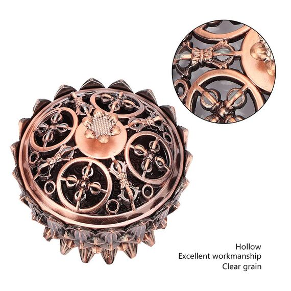 Lotus Räuchergefäß mit Deckel, 7 × 5cm Mini Hollow Räucherschale Räuchergefäß Vintage Weihrauchbehälter, Räucherstäbchenhalter für Zuhause BüroTeehaus Dekoration(Kupfer)