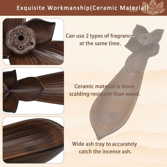Cyiecw Keramik Lotus Räucherstäbchenhalter, Weihrauchbrenner für Räucherstäbchen mit Asche-Auffangschale, Ideal Incense Holder für Heimdekoration, Meditation und Yoga(60 Stäbchen und 40 Zapfen)