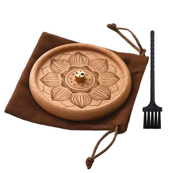 VntMQP hölzerne Lotus Räucherstäbchen Brenner Portable Set mit Räucherstäbchen Brenner Tasche und Reinigungsbürste handgefertigt für Home Decor, Meditation und Yoga (Buche)