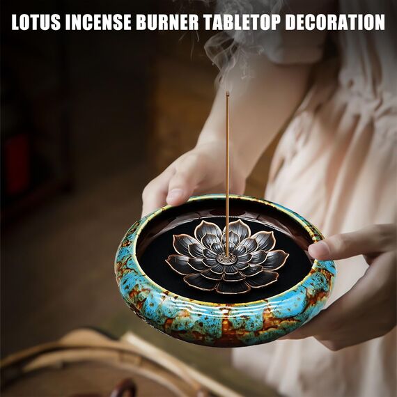 Räucherstäbchen Halter, Lotus Keramik Räuchergefäß mit Kalebassen Räucherstäbchenhalter Einfach Asche zu Sammeln und Reinigen ideal für Heimdekoration, Meditation und Yoga