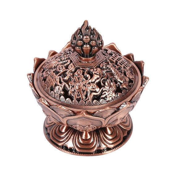 Lazmin Home Chinese Lotus Räuchergefäßhalter Flower Statue Räuchergefäß Raumdekoration(Rote Bronze)
