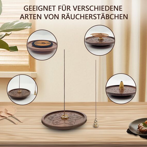 KONVIXON Holzlotus Räucherstäbchenhalter 3-in-1 Räucherstäbchen Halterung Incense Holder Räuchergefäß Weihrauchhalter Brenner, Ideal für Yoga, Entspannende Meditation und Heimdekoration (Lotus, 12CM)