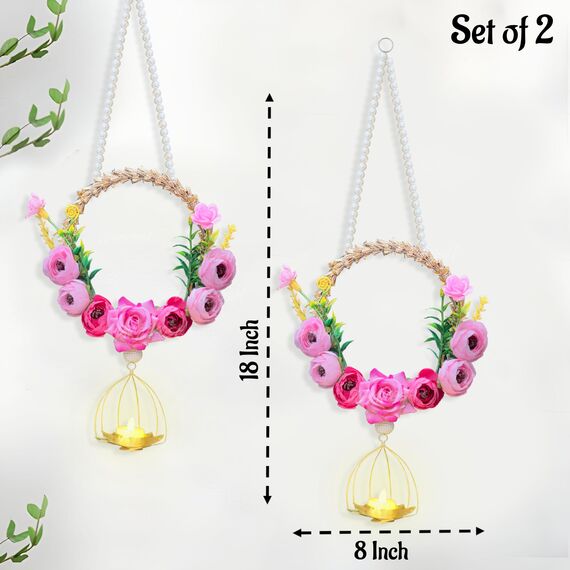 Divyakosh Stoffblumen zum Aufhängen für Heimdekoration, 2er-Set, Wand-Seitenaufhängung, Pfingstrose und Rosenblüten, Diwali & Türvolant für Hochzeit, 45,7 cm