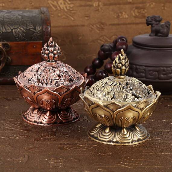 Home Chinese Lotus Räuchergefäßhalter Flower Statue Räuchergefäß Raumdekoration(Bronze)