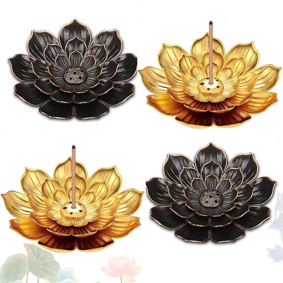 Lotus Stick Räucherstäbchenhalter,4 Stücke Incense Holder Räuchergefäss Duft Zubehör mit abnehmbarem Aschefänger.（Bronze, Gold）