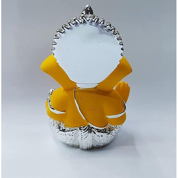 Gold Art India Ganesha-Idol für Auto, Armaturenbrett, Gott, Ganesha, Idol für Heimdekoration, Ganpati für Geschenk, Büro, Tischregale, Geschenk, Idol, 8,9 cm, Silber-Mango, Idol