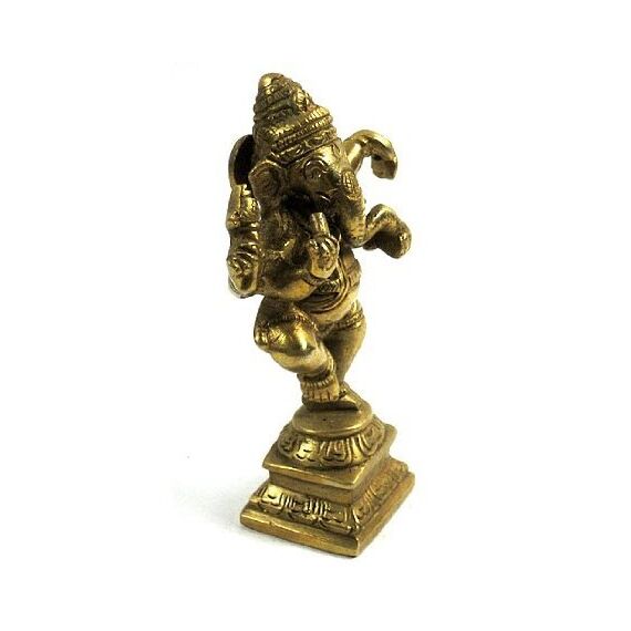 Messingstatue, tanzendes Ganesha-Idol, antikes Design, goldfarben, Höhe: 11,9 cm, Gewicht: 270 g