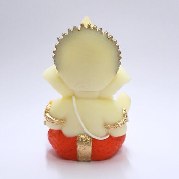 Gold Art India Ganesha-Idol aus Kunstharz für Auto, Armaturenbrett, Zuhause, Büro, Ganpati-Statue für Mandir-Dekor, handgefertigt, Ganesh Murti (Rot und Elfenbein)