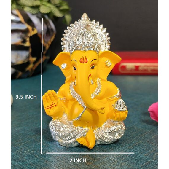 Gold Art India Ganesha-Idol für Auto, Armaturenbrett, Gott, Ganesha, Idol für Heimdekoration, Ganpati für Geschenk, Büro, Tischregale, Geschenk, Idol, 8,9 cm, Silber-Mango, Idol