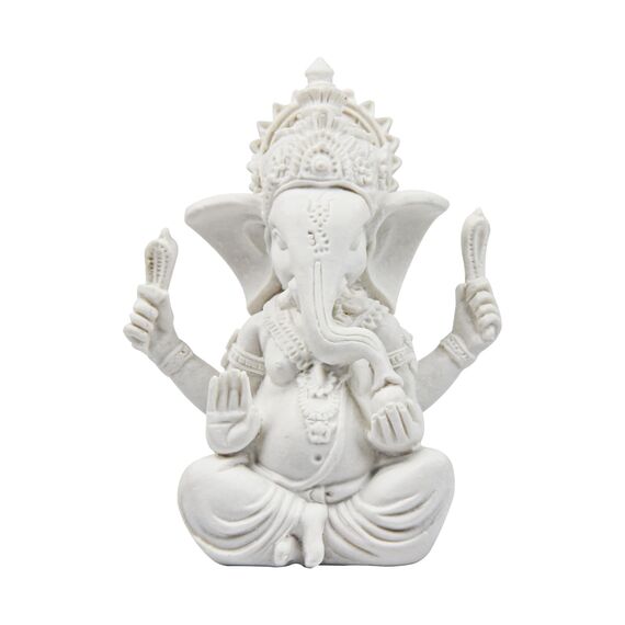 Kitchnexus Ganesha Buddha Statue Sandstein Skulptur Elefant Statue Buddha Figur (Weiß)