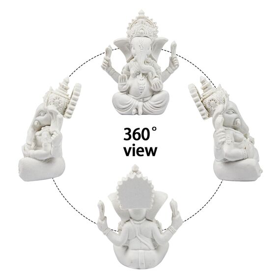 Kitchnexus Ganesha Buddha Statue Sandstein Skulptur Elefant Statue Buddha Figur (Weiß)