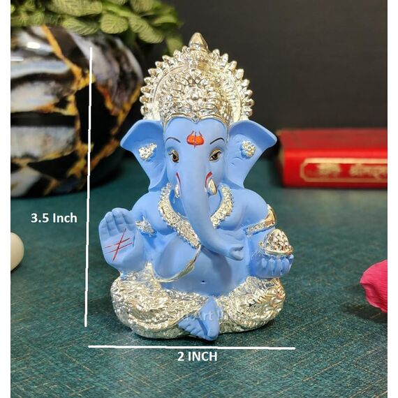 Gold Art India 999 versilbertes Idol für Auto-Armaturenbrett/Zuhause/Büro-Regale/Diwali/Geschenke/8,9 cm (Silber) (silberfarben/himmelblau)