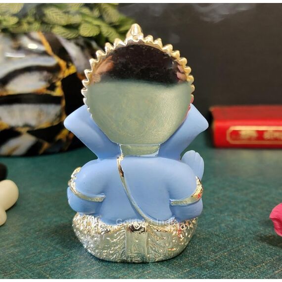 Gold Art India 999 versilbertes Idol für Auto-Armaturenbrett/Zuhause/Büro-Regale/Diwali/Geschenke/8,9 cm (Silber) (silberfarben/himmelblau)