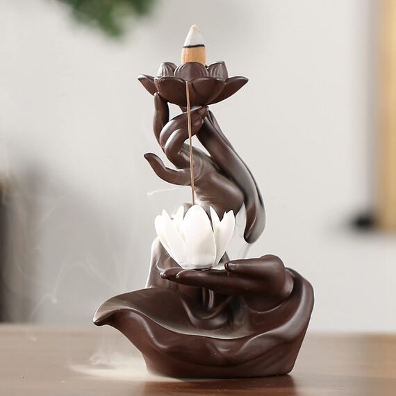 Fyearfly Lotus Rückfluss Räuchergefäß, Handgemachte Rauch Räucherstäbchenhalter, Herz Räucherstäbchen Brenner Innovative Backflow Keramik für Innenministerium Schlafzimmer Yoga Dekoration