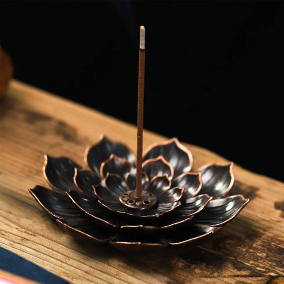 Xiuyer Räuchergefäß in Lotusform, Zinklegierung, inkl. Räucherstäbchenhalter, Lotus-Form, Vintage-Design, 2 Stück Mini-Räucherstäbchen, Räucherstäbchenbrenner