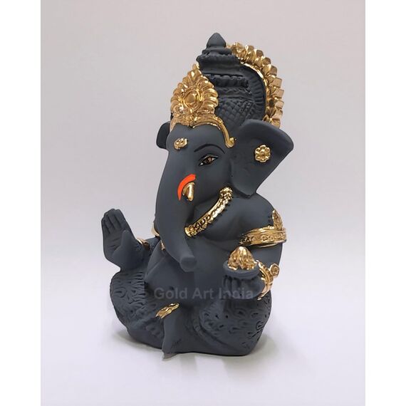 Gold Art India Dunkelgrau Ganesha Idol Ganesh für Auto Armaturenbrett Statue Ganpati Vinayaka Vinayagar Figur Diwali Geschenke Wohnkultur Glück, Erfolg
