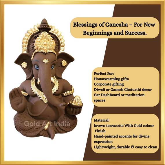 Gold Art India Braunes Terrakotta-Idol für Ganesha-Idol für Auto Armaturenbrett Gott Ganesha Idol für Heimdekoration Ganpati für Geschenk 8,9 cm (Braun Terrakotta), Idol