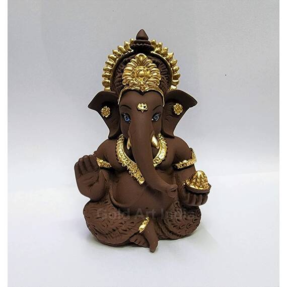 Gold Art India Braunes Terrakotta-Idol für Ganesha-Idol für Auto Armaturenbrett Gott Ganesha Idol für Heimdekoration Ganpati für Geschenk 8,9 cm (Braun Terrakotta), Idol