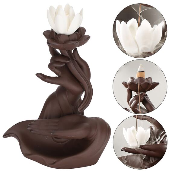 Fyearfly Lotus Rückfluss Räuchergefäß, Handgemachte Rauch Räucherstäbchenhalter, Herz Räucherstäbchen Brenner Innovative Backflow Keramik für Innenministerium Schlafzimmer Yoga Dekoration