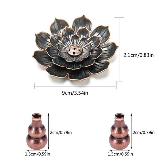 Xiuyer Räuchergefäß in Lotusform, Zinklegierung, inkl. Räucherstäbchenhalter, Lotus-Form, Vintage-Design, 2 Stück Mini-Räucherstäbchen, Räucherstäbchenbrenner