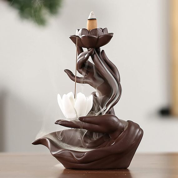 Fyearfly Lotus Rückfluss Räuchergefäß, Handgemachte Rauch Räucherstäbchenhalter, Herz Räucherstäbchen Brenner Innovative Backflow Keramik für Innenministerium Schlafzimmer Yoga Dekoration