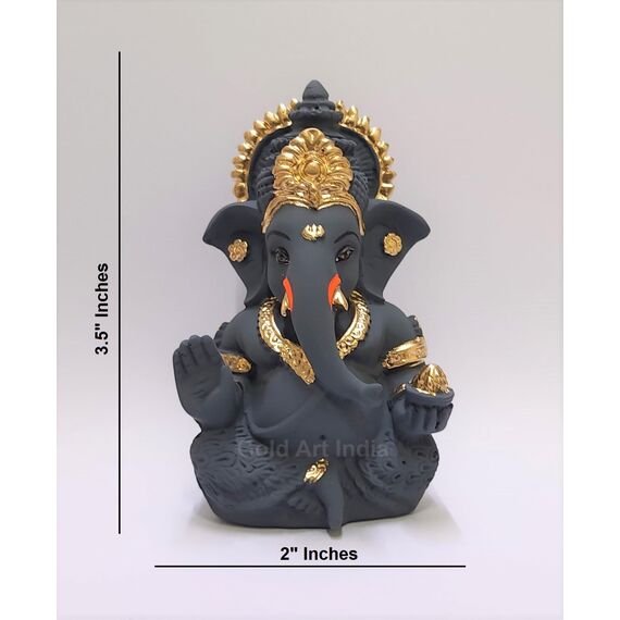 Gold Art India Dunkelgrau Ganesha Idol Ganesh für Auto Armaturenbrett Statue Ganpati Vinayaka Vinayagar Figur Diwali Geschenke Wohnkultur Glück, Erfolg
