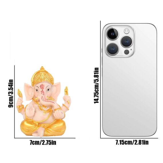 OTKARXUS Elefantengott Ganesha, indischer Lord Ganesha-Statue, Elefanten-Got-Figur, Glück und Reichtum, hinduistische Buddha-Skulptur, Ornament, Geschenke für Heimdekoration, Gold + Beige, klein