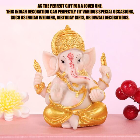 OTKARXUS Elefantengott Ganesha, indischer Lord Ganesha-Statue, Elefanten-Got-Figur, Glück und Reichtum, hinduistische Buddha-Skulptur, Ornament, Geschenke für Heimdekoration, Gold + Beige, klein