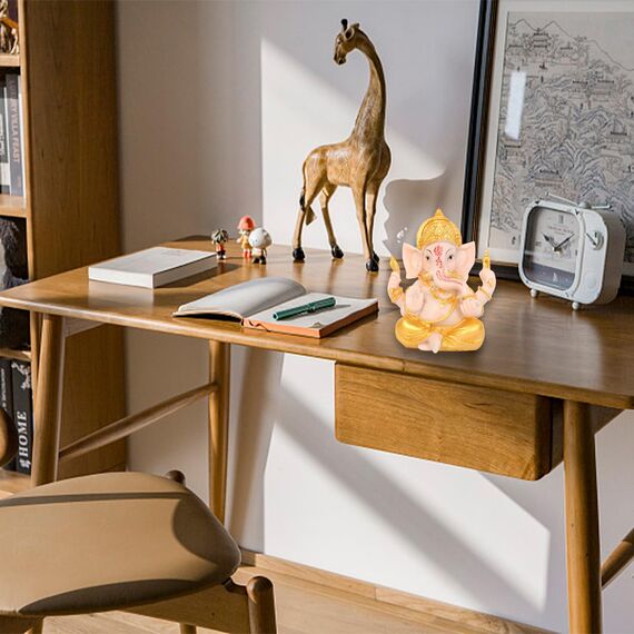 OTKARXUS Elefantengott Ganesha, indischer Lord Ganesha-Statue, Elefanten-Got-Figur, Glück und Reichtum, hinduistische Buddha-Skulptur, Ornament, Geschenke für Heimdekoration, Gold + Beige, klein