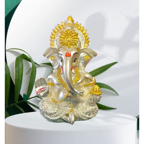 Gold Art India 999 Versilbert Ganesha/Vinayaka/Vinayagar/Pillayar Idol Auto Armaturenbrett/Geschenk/Home & Office Decor 8,9 cm (Silber) (Silber matt)
