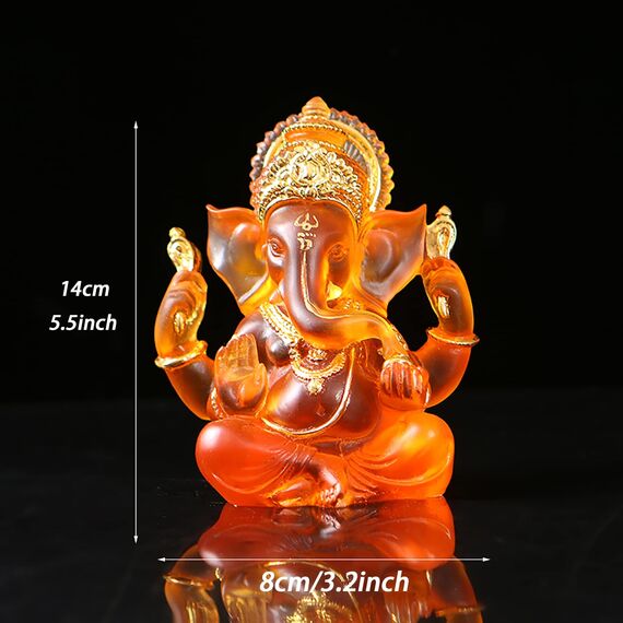 NNYCC Ganesha Figur 14cm Harz Kristall Deko Hindu Elefant Gott Lord Buddha Ganesha Geschenk Dekoration,Orange