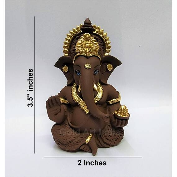 Gold Art India Braunes Terrakotta-Idol für Ganesha-Idol für Auto Armaturenbrett Gott Ganesha Idol für Heimdekoration Ganpati für Geschenk 8,9 cm (Braun Terrakotta), Idol