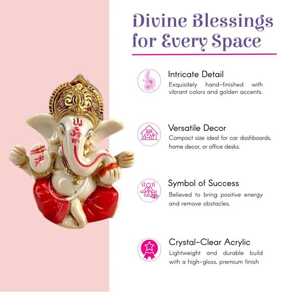 LOVENSPIRE Ganesha-Statue aus Acryl, Ganpati-Figur, Gott des Glücks und des Erfolgs, für Heimdekoration und Auto-Armaturenbrett, Einweihungsfeier, Pooja-Dekoration, Diwali-Dekoration, 1 Stück