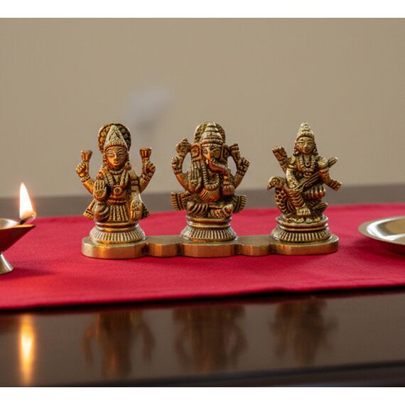 ESPLANADE - Laxmi Ganesh Saraswati Idol - 5,1 cm Höhe | Ganesha Lakshmi Religiöse Figur Hindu-Gott Skulptur Murti Statue | Diwali / Arbeitsplatz / Büro