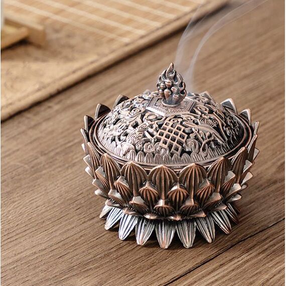 Räucherstäbchen Halter,Yiyifor 2 pcs Räuchergefäß Mit Deckel Weihrauchhalter Aus Zinklegierung Lotus Weihrauchbrenner für Zuhause Teehaus Büro(Bronze Rotes Kupfer)