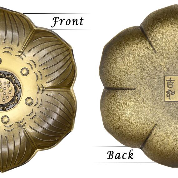 OMyTea Räucherstäbchenhalter – 13 cm Messing-Räuchergefäß mit Aschefänger für Meditation, Yoga, Heimbüro Duft (Lotus)