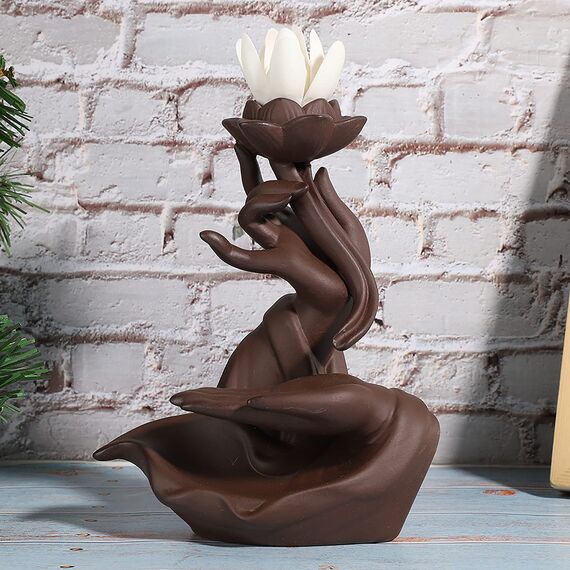 Fyearfly Lotus Rückfluss Räuchergefäß, Handgemachte Rauch Räucherstäbchenhalter, Herz Räucherstäbchen Brenner Innovative Backflow Keramik für Innenministerium Schlafzimmer Yoga Dekoration