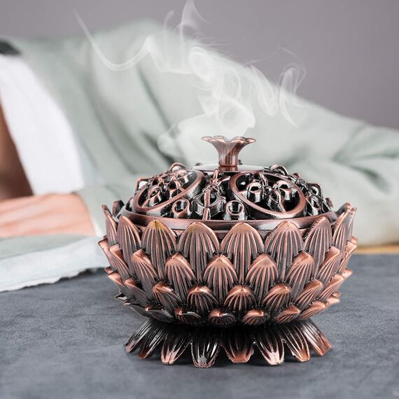 Räucherkegel, Räucherkegel, Vintage-Lotusform, Räucherkegelhalter, Lotus-Kupferlegierung, Räucherstäbchenhalter, Dekorationswerkzeug für Zuhause, Büro, Dekoration