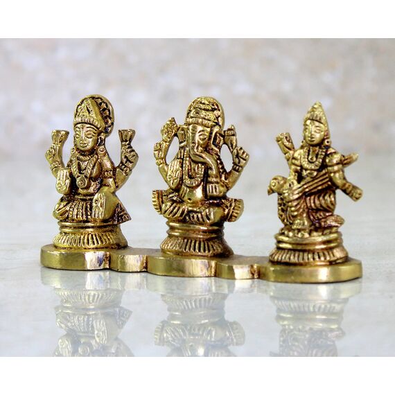 ESPLANADE - Laxmi Ganesh Saraswati Idol - 5,1 cm Höhe | Ganesha Lakshmi Religiöse Figur Hindu-Gott Skulptur Murti Statue | Diwali / Arbeitsplatz / Büro