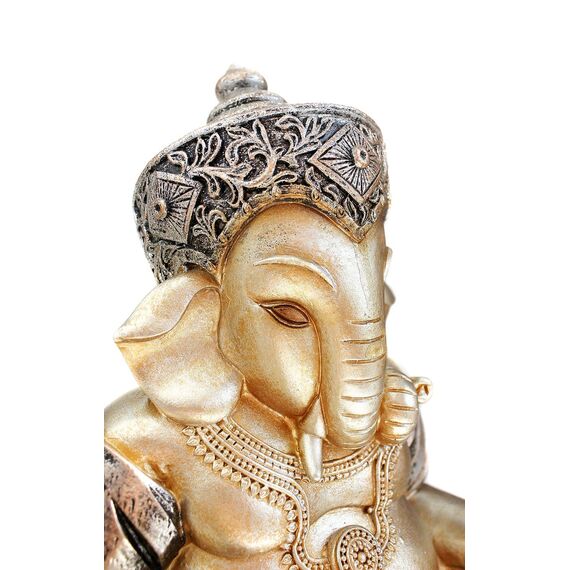 TEMPELWELT® Deko Figur Ganesha 21 cm, Polystein Champagner Gold antik-Silber, Elefantengott Statue sitzend, Hindu Gott Ganesh Elefant, Buddha Indien Asien