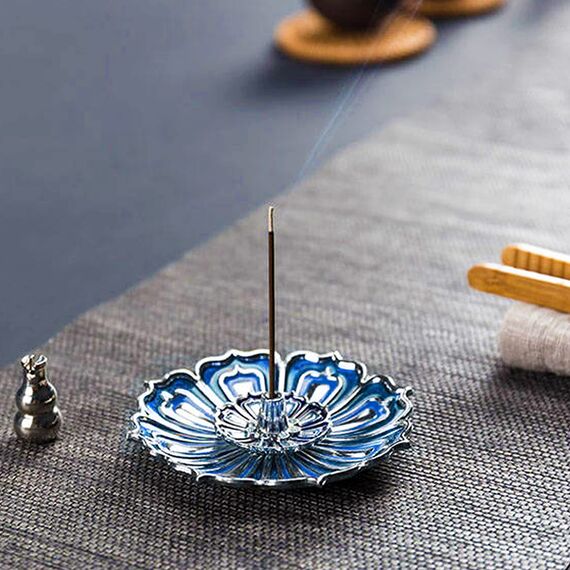 JAMBOS Räucherstäbchen Halter Räucherstäbchenbrenner Lotus Design mit abnehmbarem Aschenbecher Home Décor Blau
