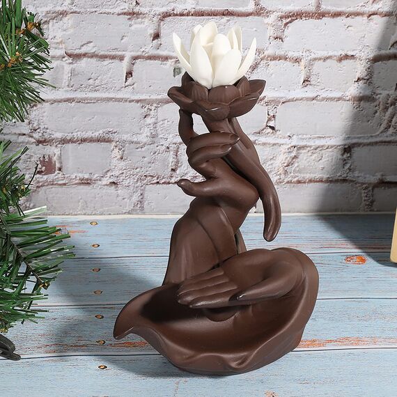 Fyearfly Lotus Rückfluss Räuchergefäß, Handgemachte Rauch Räucherstäbchenhalter, Herz Räucherstäbchen Brenner Innovative Backflow Keramik für Innenministerium Schlafzimmer Yoga Dekoration
