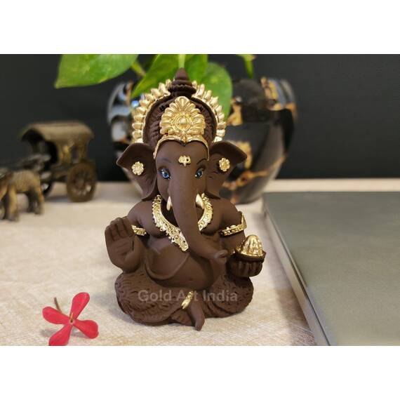 Gold Art India Braunes Terrakotta-Idol für Ganesha-Idol für Auto Armaturenbrett Gott Ganesha Idol für Heimdekoration Ganpati für Geschenk 8,9 cm (Braun Terrakotta), Idol