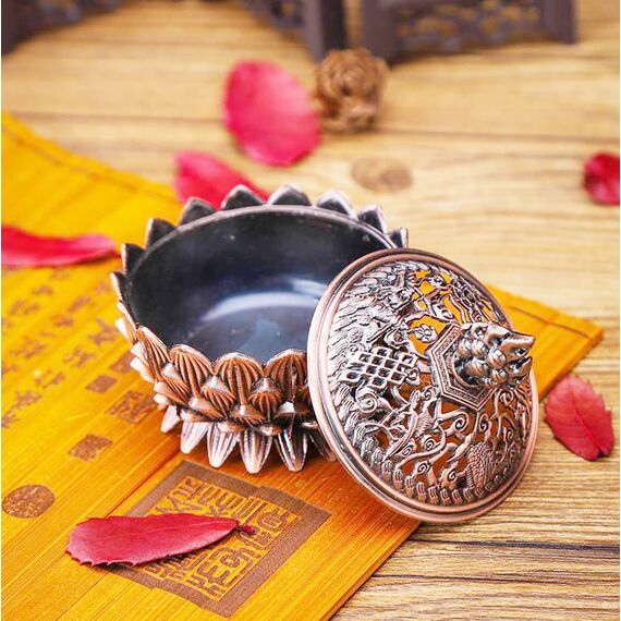 Räucherstäbchen Halter,Yiyifor 2 pcs Räuchergefäß Mit Deckel Weihrauchhalter Aus Zinklegierung Lotus Weihrauchbrenner für Zuhause Teehaus Büro(Bronze Rotes Kupfer)