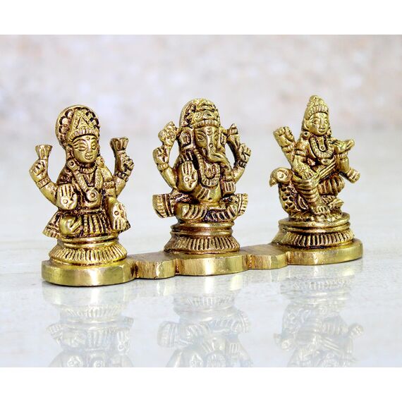 ESPLANADE - Laxmi Ganesh Saraswati Idol - 5,1 cm Höhe | Ganesha Lakshmi Religiöse Figur Hindu-Gott Skulptur Murti Statue | Diwali / Arbeitsplatz / Büro