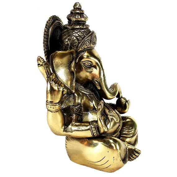 eSplanade Ganesha aus Messing, Antik-Finish, 20,3 cm, Pooja Puja Ganesha Idol, 8" Ganesh, Goldfarben